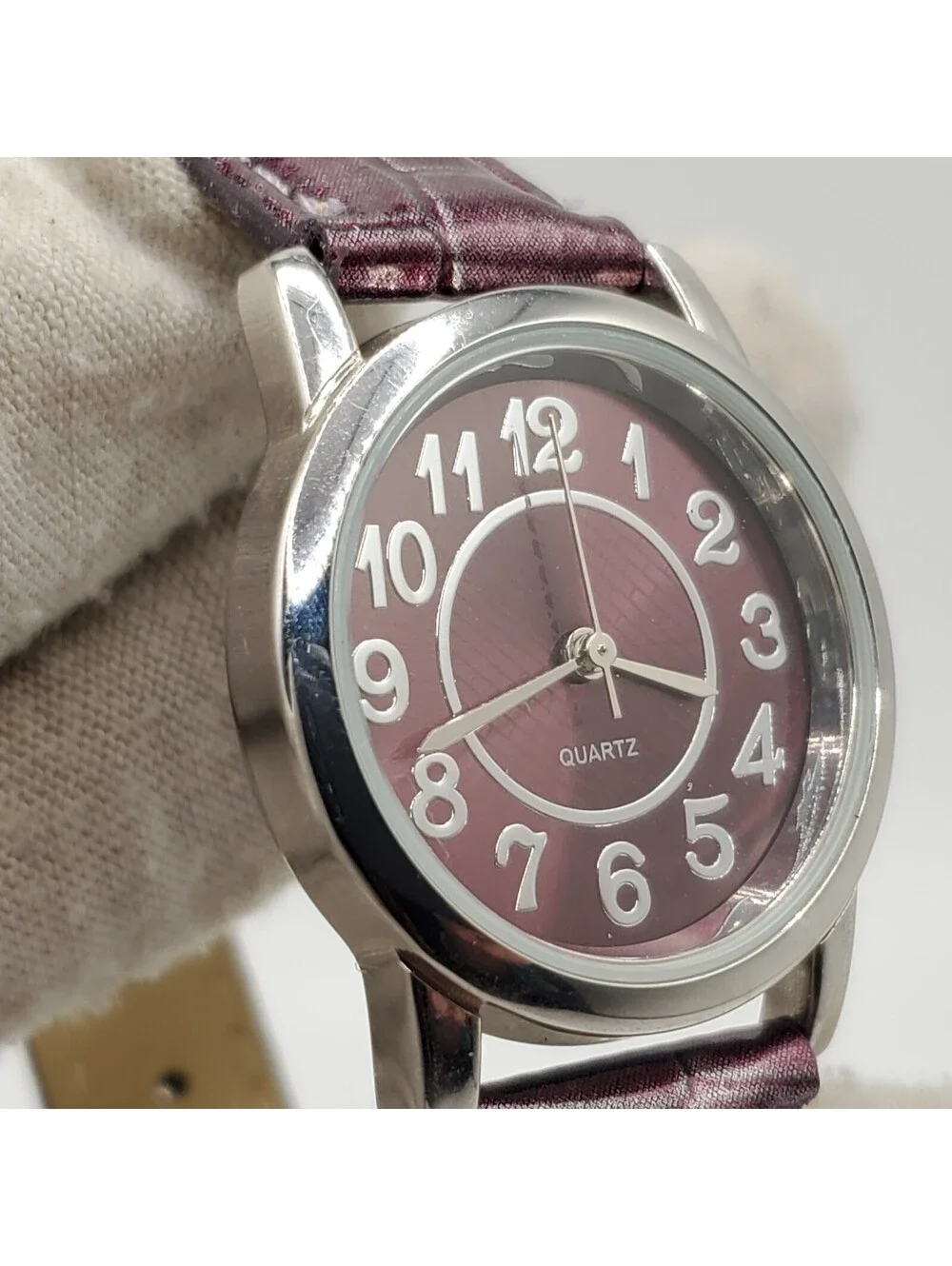 Purple Quartz Womens Watch 30mm Silver Tone Purple Band New Battery